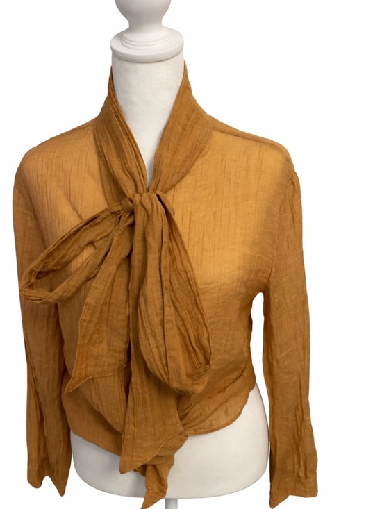 Zara Tops - Zara Lightweight Tie-Neck Blouse in Mustard